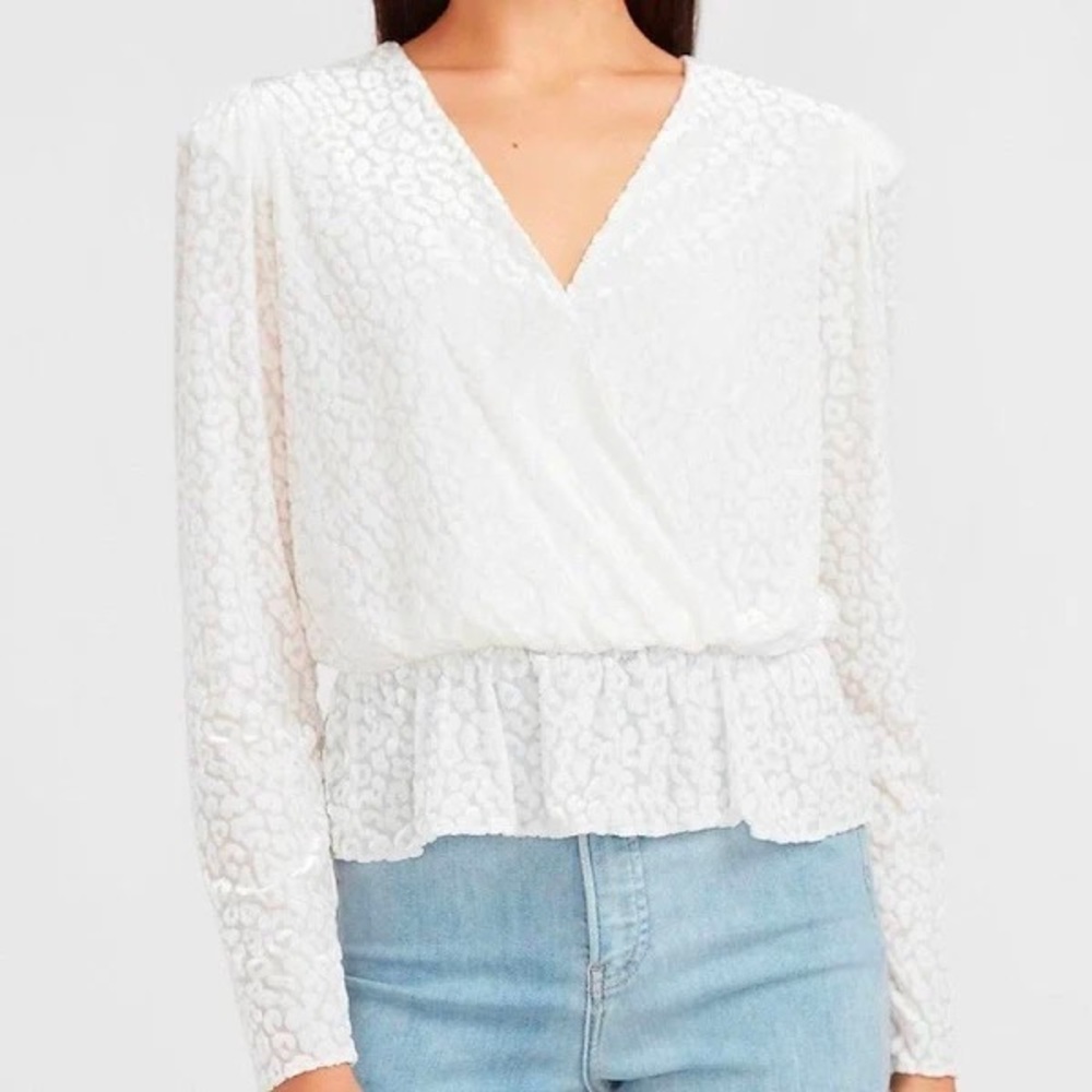 Express White Leopard Print Peplum Top | Size Small